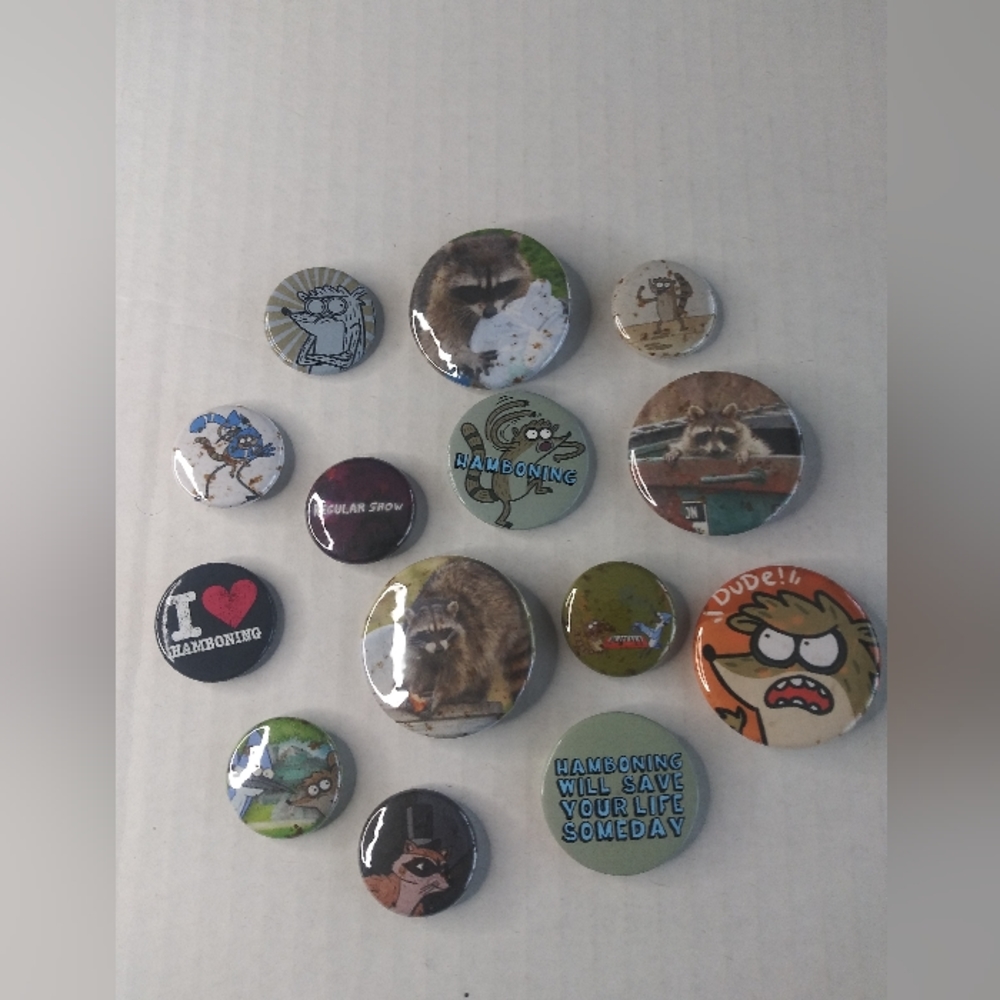 Regular Show, Mordecai, Rigby and Raccoons Rare Button Pins Lot 14 Pinbacks